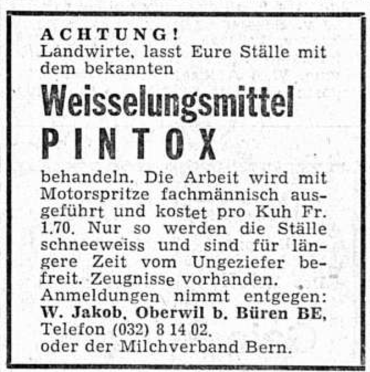 Abbildung 2: Werbung Pintox, Bieler Tagblatt vom 21. April 1962